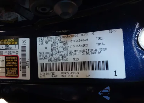 2022 Toyota Tundra Sr5 from USA, damaged, VIN 5TFLA5DB2NX014547